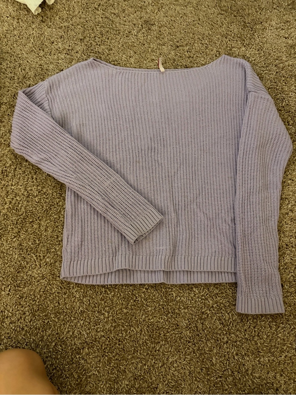 Off-the-Shoulder Lavender Knit Sweater - Relaxed Boatneck